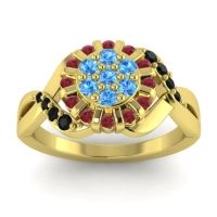 Swiss Blue Topaz Fashion Ring In 14k Yellow Gold With Ruby And Black Onyx – Varada Simple Ring