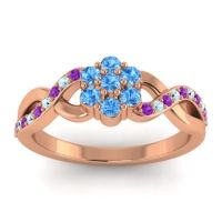 Swiss Blue Topaz Fashion Ring In 18K Rose Gold With Amethyst And Aquamarine – Parisar Simple Ring