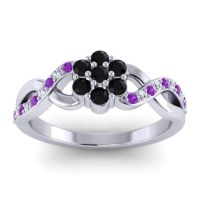 Black Onyx Fashion Ring In 18k White Gold With Amethyst And Diamond – Parisar Simple Ring