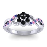 Black Onyx Fashion Ring In 18k White Gold With Blue Sapphire And Pink Tourmaline – Parisar Simple Ring