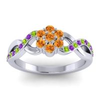Citrine Fashion Ring In 18k White Gold With Peridot And Amethyst – Parisar Simple Ring