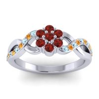 Garnet Fashion Ring In 18k White Gold With Aquamarine And Citrine – Parisar Simple Ring