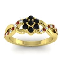 Black Onyx Fashion Ring In 18k Yellow Gold With Lab Diamond And Garnet – Parisar Simple Ring