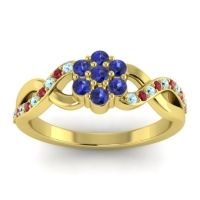 Blue Sapphire Fashion Ring In 14k Yellow Gold With Aquamarine And Ruby – Parisar Simple Ring