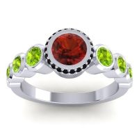 Garnet Ring In 14k White Gold With Peridot And Black Onyx Vana Round Antique Ring