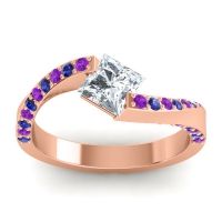 Lab Diamond Ring In 18K Rose Gold With Amethyst And Blue Sapphire Navina Princess Modern Ring