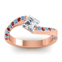 Lab Diamond Ring In 14K Rose Gold With Swiss Blue Topaz And Ruby Navina Princess Modern Ring