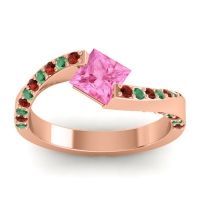 Pink Tourmaline Ring In 18K Rose Gold With Garnet And Emerald Navina Princess Modern Ring