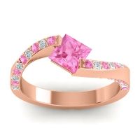 Pink Tourmaline Engagement Ring In 18K Rose Gold With Diamond - Navina Princess Modern Ring