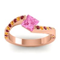 Pink Tourmaline Ring In 18K Rose Gold With Ruby And Citrine Navina Princess Modern Ring