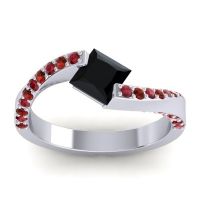 Black Onyx Ring In 14k White Gold With Ruby And Garnet Navina Princess Modern Ring