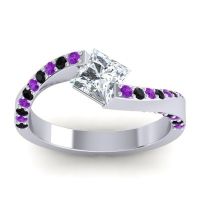 Lab Diamond Ring In Palladium With Amethyst And Black Onyx Navina Princess Modern Ring