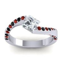 Lab Diamond Ring In Palladium With Garnet And Black Onyx Navina Princess Modern Ring