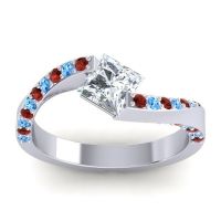 Lab Diamond Ring In Palladium With Garnet And Swiss Blue Topaz Navina Princess Modern Ring