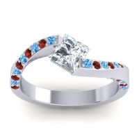 Lab Diamond Ring In 18k White Gold With Swiss Blue Topaz And Garnet Navina Princess Modern Ring