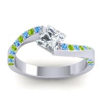 Lab Diamond Ring In Palladium With Swiss Blue Topaz And Peridot Navina Princess Modern Ring