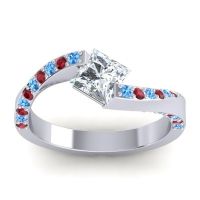 Lab Diamond Ring In Palladium With Swiss Blue Topaz And Ruby Navina Princess Modern Ring