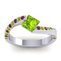 Peridot Ring In 14k White Gold With Ruby Navina Princess Modern Ring