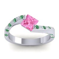 Pink Tourmaline Ring In Palladium With Emerald And Lab Diamond Navina Princess Modern Ring
