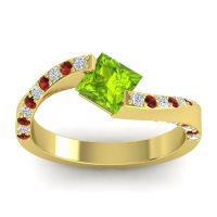 Peridot Ring In 14k Yellow Gold With Diamond And Garnet Navina Princess Modern Ring