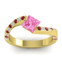 Pink Tourmaline Engagement Ring In 18k Yellow Gold With Ruby And Diamond - Navina Princess Modern Ring