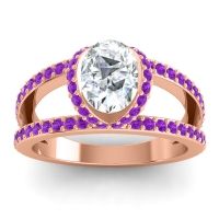 Diamond Ring In 18K Rose Gold With Amethyst Narmara Oval Modern Ring
