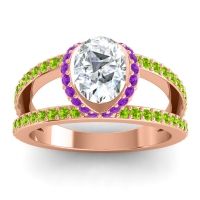 Diamond Ring In 18K Rose Gold With Amethyst And Peridot Narmara Oval Modern Ring