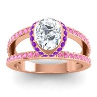 Diamond Ring In 18K Rose Gold With Amethyst And Pink Tourmaline Narmara Oval Modern Ring