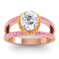 Diamond Ring In 18K Rose Gold With Citrine And Pink Tourmaline Narmara Oval Modern Ring