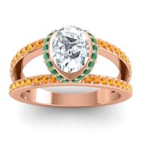 Diamond Ring In 14K Rose Gold With Emerald And Citrine Narmara Oval Modern Ring
