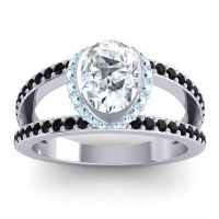 Diamond Ring In 14k White Gold With Aquamarine And Black Onyx Narmara Oval Modern Ring
