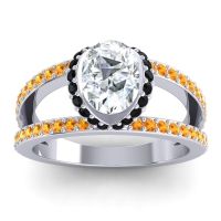 Diamond Ring In Palladium With Black Onyx And Citrine Narmara Oval Modern Ring