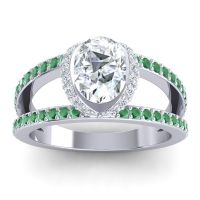 Diamond Ring In 18k White Gold With Emerald Narmara Oval Modern Ring