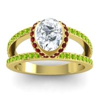 Diamond Ring In 14k Yellow Gold With Garnet And Peridot Narmara Oval Modern Ring