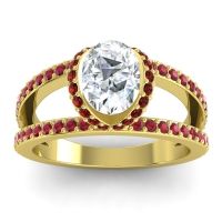 Diamond Ring In 14k Yellow Gold With Garnet And Ruby Narmara Oval Modern Ring