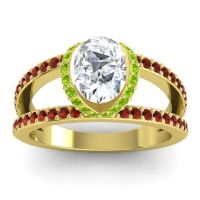 Diamond Ring In 14k Yellow Gold With Peridot And Garnet Narmara Oval Modern Ring