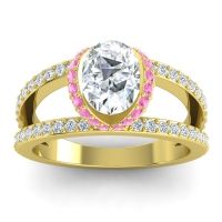 Diamond Engagement Ring In 14k Yellow Gold With Pink Tourmaline - Narmara Oval Modern Ring