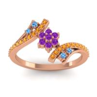 Amethyst Fashion Ring In 18K Rose Gold With Swiss Blue Topaz And Citrine – Anvaya Simple Ring