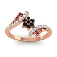 Black Onyx Fashion Ring In 18K Rose Gold With Ruby And Aquamarine – Anvaya Simple Ring