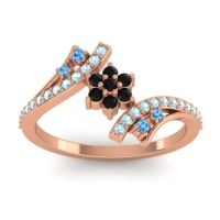 Black Onyx Fashion Ring In 18K Rose Gold With Swiss Blue Topaz And Aquamarine – Anvaya Simple Ring