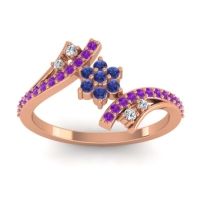 Blue Sapphire Fashion Ring In 18K Rose Gold With Lab Diamond And Amethyst – Anvaya Simple Ring