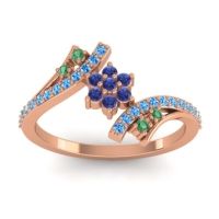 Blue Sapphire Fashion Ring In 18K Rose Gold With Emerald And Swiss Blue Topaz – Anvaya Simple Ring