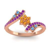 Citrine Fashion Ring In 18K Rose Gold With Swiss Blue Topaz And Amethyst – Anvaya Simple Ring