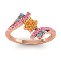 Citrine Fashion Ring In 18K Rose Gold With Swiss Blue Topaz And Pink Tourmaline – Anvaya Simple Ring