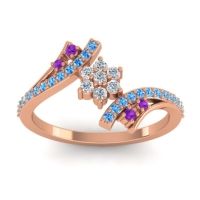 Lab Diamond Fashion Ring In 18K Rose Gold With Amethyst And Swiss Blue Topaz – Anvaya Simple Ring