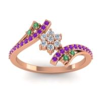 Diamond Fashion Ring In 14K Rose Gold With Emerald And Amethyst – Anvaya Simple Ring