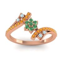 Emerald Fashion Ring In 18K Rose Gold With Aquamarine And Citrine – Anvaya Simple Ring