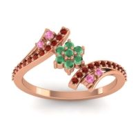 Emerald Fashion Ring In 14K Rose Gold With Pink Tourmaline And Garnet – Anvaya Simple Ring