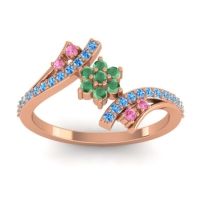 Emerald Fashion Ring In 18K Rose Gold With Pink Tourmaline And Swiss Blue Topaz – Anvaya Simple Ring
