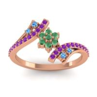 Emerald Fashion Ring In 18K Rose Gold With Swiss Blue Topaz And Amethyst – Anvaya Simple Ring